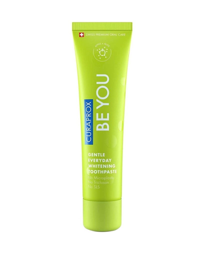 Be You Apple With Aloe Vera Toothpaste Green 60ml- Gentle Everyday Whitening - Sls Free, Microplastic Free, Triclosan Free, Fluoride Toothpaste