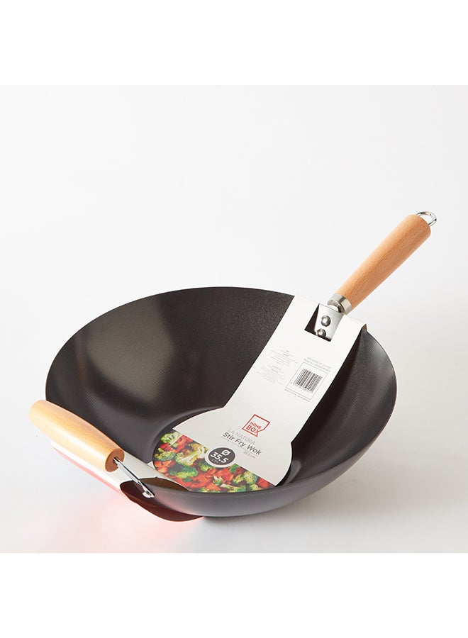 La Natura Carbon Steel Wok with Steel Mesh Frame 57 x 9.5 x 35.5
