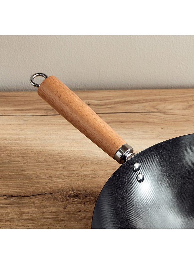 La Natura Carbon Steel Wok with Steel Mesh Frame 57 x 9.5 x 35.5
