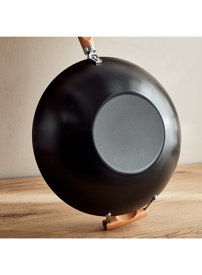 La Natura Carbon Steel Wok with Steel Mesh Frame 57 x 9.5 x 35.5