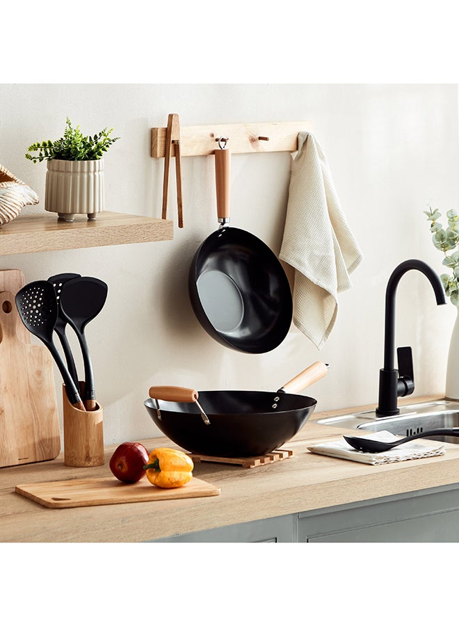 La Natura Carbon Steel Wok with Steel Mesh Frame 57 x 9.5 x 35.5