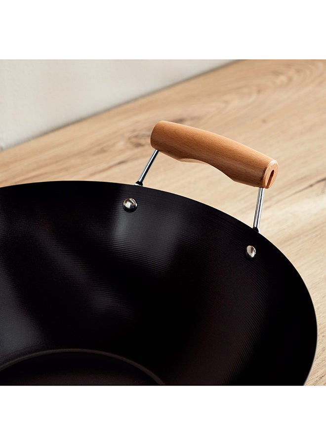La Natura Carbon Steel Wok with Steel Mesh Frame 57 x 9.5 x 35.5
