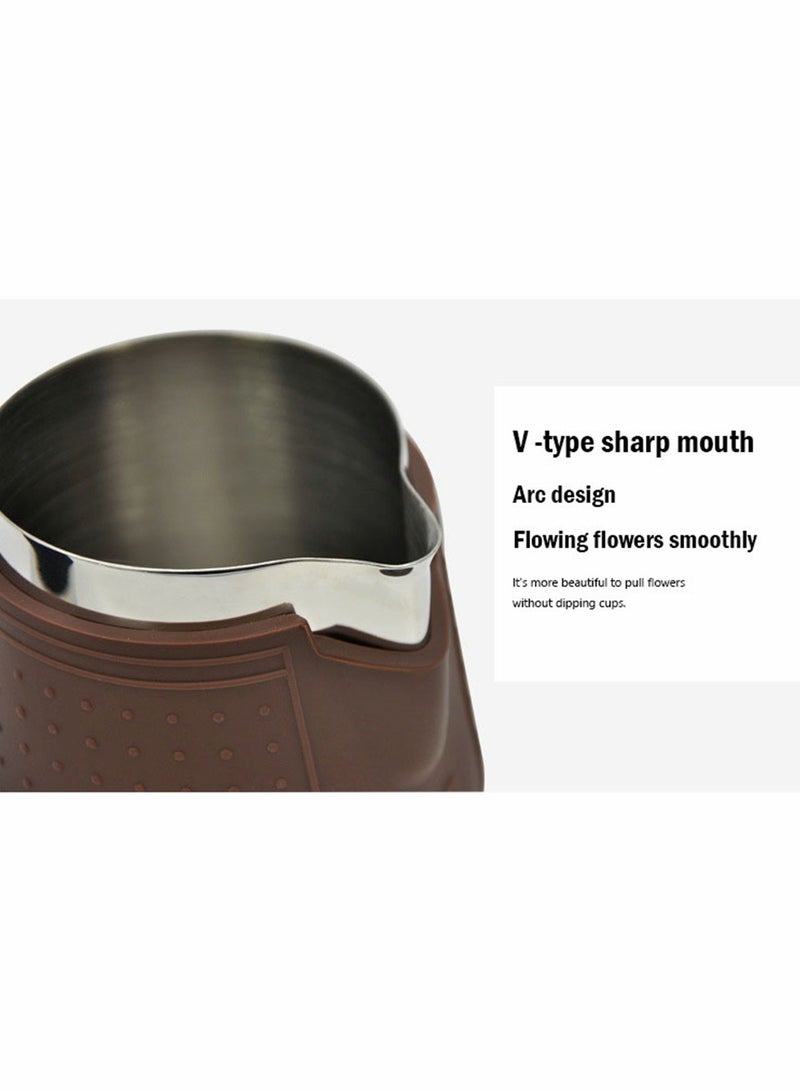 Espresso Milk Frothing Pitcher, Stainless Steel Milk Frothing Pitcher 12OZ/350ML Coffee Milk Frother Cup With Heat Resistant Silicone Grip Pads for Espresso Machine, Milk Frother, Latte Art (Silver)