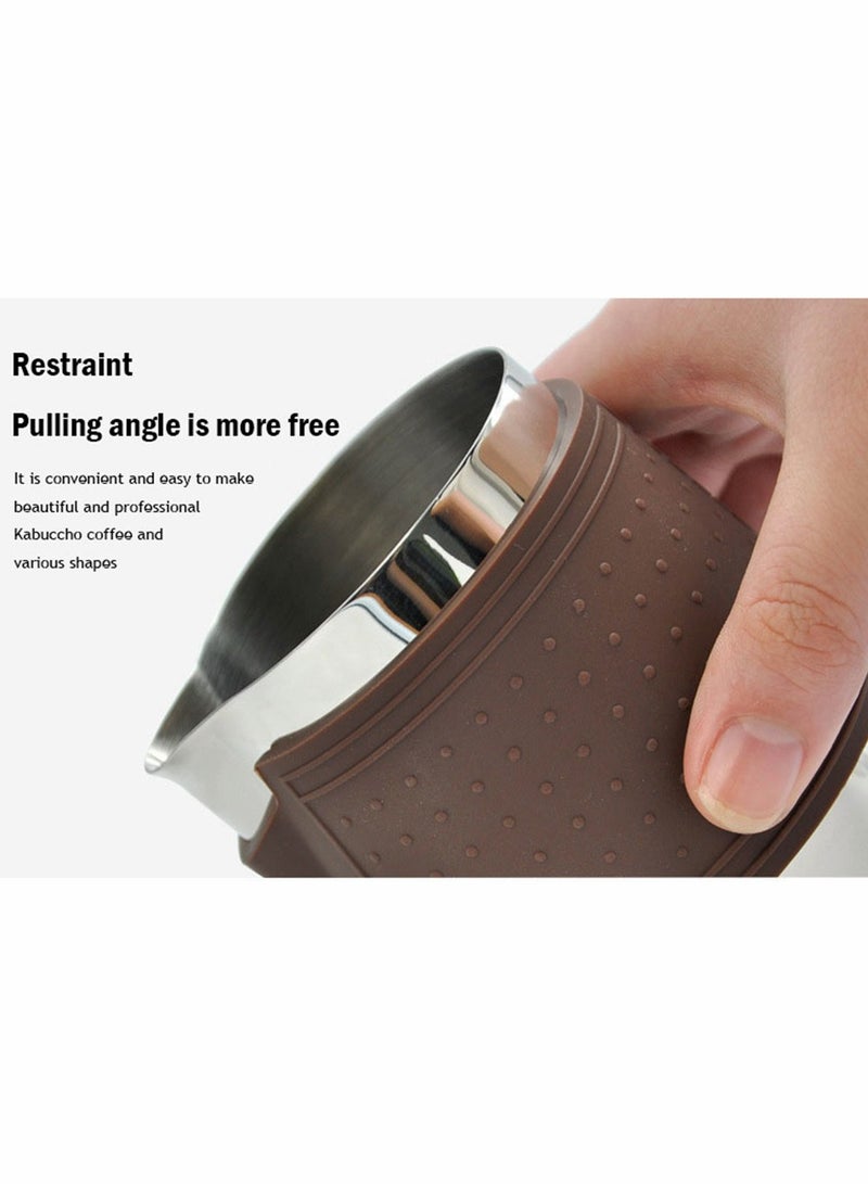 Espresso Milk Frothing Pitcher Stainless Steel Milk Frothing Pitcher 12Oz/350Ml Coffee Milk Frother Cup With Heat Resistant Silicone Grip Pads For Espresso Machine Milk Frother Latte Art (Silver)