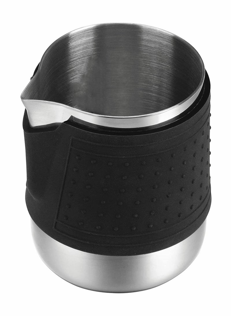 Espresso Milk Frothing Pitcher Stainless Steel Milk Frothing Pitcher 12Oz/350Ml Coffee Milk Frother Cup With Heat Resistant Silicone Grip Pads For Espresso Machine Milk Frother Latte Art (Silver)