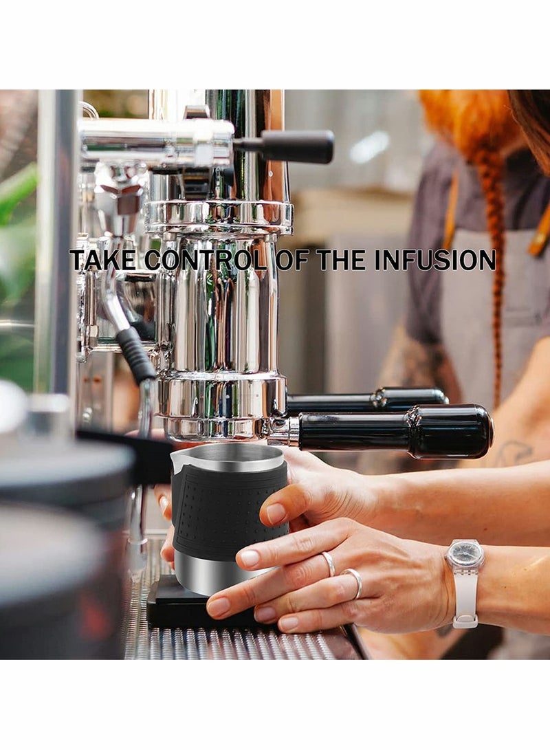 Espresso Milk Frothing Pitcher Stainless Steel Milk Frothing Pitcher 12Oz/350Ml Coffee Milk Frother Cup With Heat Resistant Silicone Grip Pads For Espresso Machine Milk Frother Latte Art (Silver)