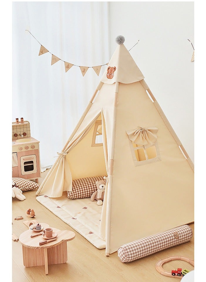 Teepee Tent for Kids with Padded Mat Cotton Canvas Kids Tent for Toddlers Indoor Kids Play Tent for Girls Boys with Stars Lights, Carry Bag