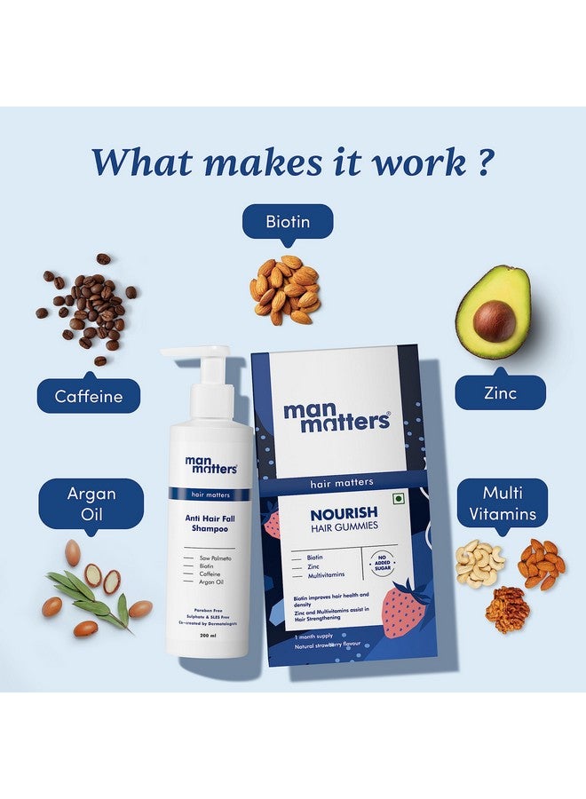 Biotin Hair Gummies [30N] & Anti Hair Fall Shampoo [200Ml] ; With Dht Blocker Biotin Caffeine ; Stage 1 Hair Loss Kit ; Improves Scalp Health Strengthens Hair Reduces Hair Fall
