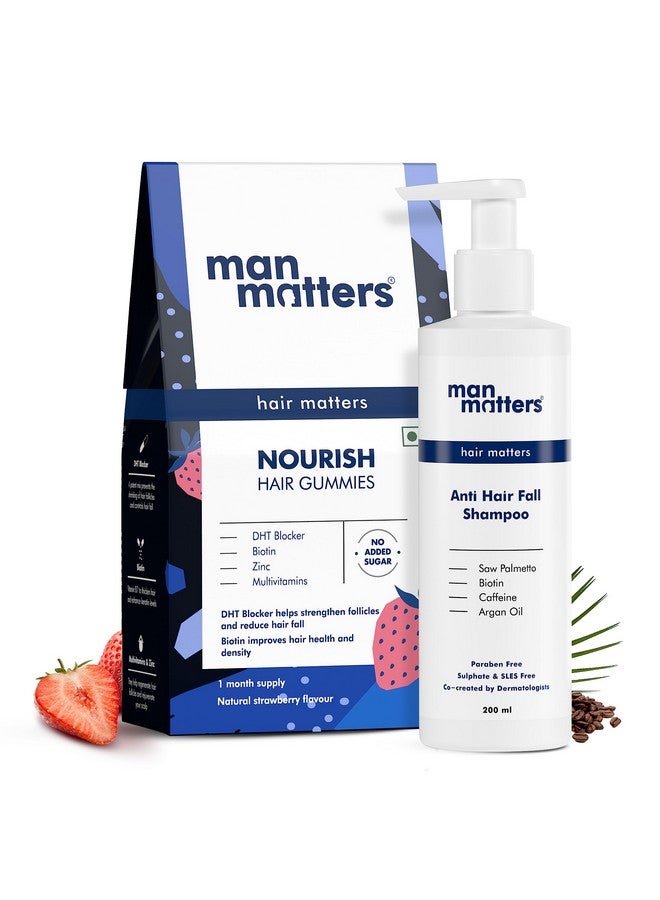 Biotin Hair Gummies [30N] & Anti Hair Fall Shampoo [200Ml] ; With Dht Blocker Biotin Caffeine ; Stage 1 Hair Loss Kit ; Improves Scalp Health Strengthens Hair Reduces Hair Fall