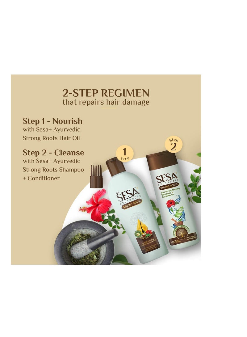 Ayurvedic Strong Roots Hair Care Combo Oil and Shampoo + Conditioner Complete Hair Care Regimen Hair Oil 100ml & Shampoo + Conditoner 200ml