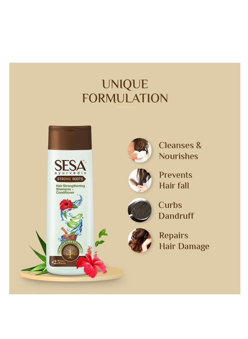 Ayurvedic Strong Roots Hair Care Combo Oil and Shampoo + Conditioner Complete Hair Care Regimen Hair Oil 100ml & Shampoo + Conditoner 200ml