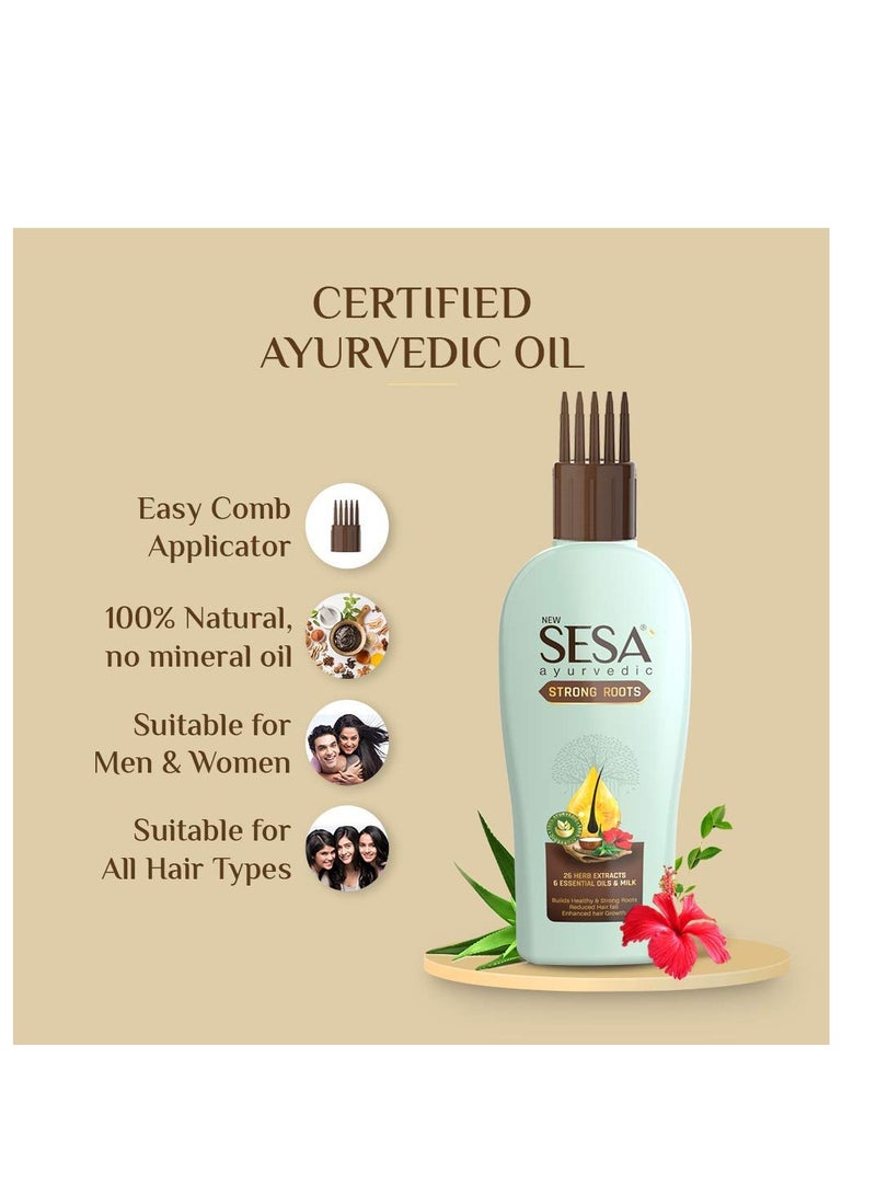 Ayurvedic Strong Roots Hair Care Combo Oil and Shampoo + Conditioner Complete Hair Care Regimen Hair Oil 100ml & Shampoo + Conditoner 200ml