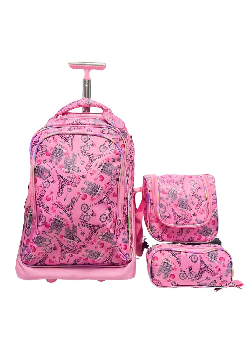 3 in 1 Trolley School Bag with 2 Big Wheels, a Lunch Bag, and a Pencil Case