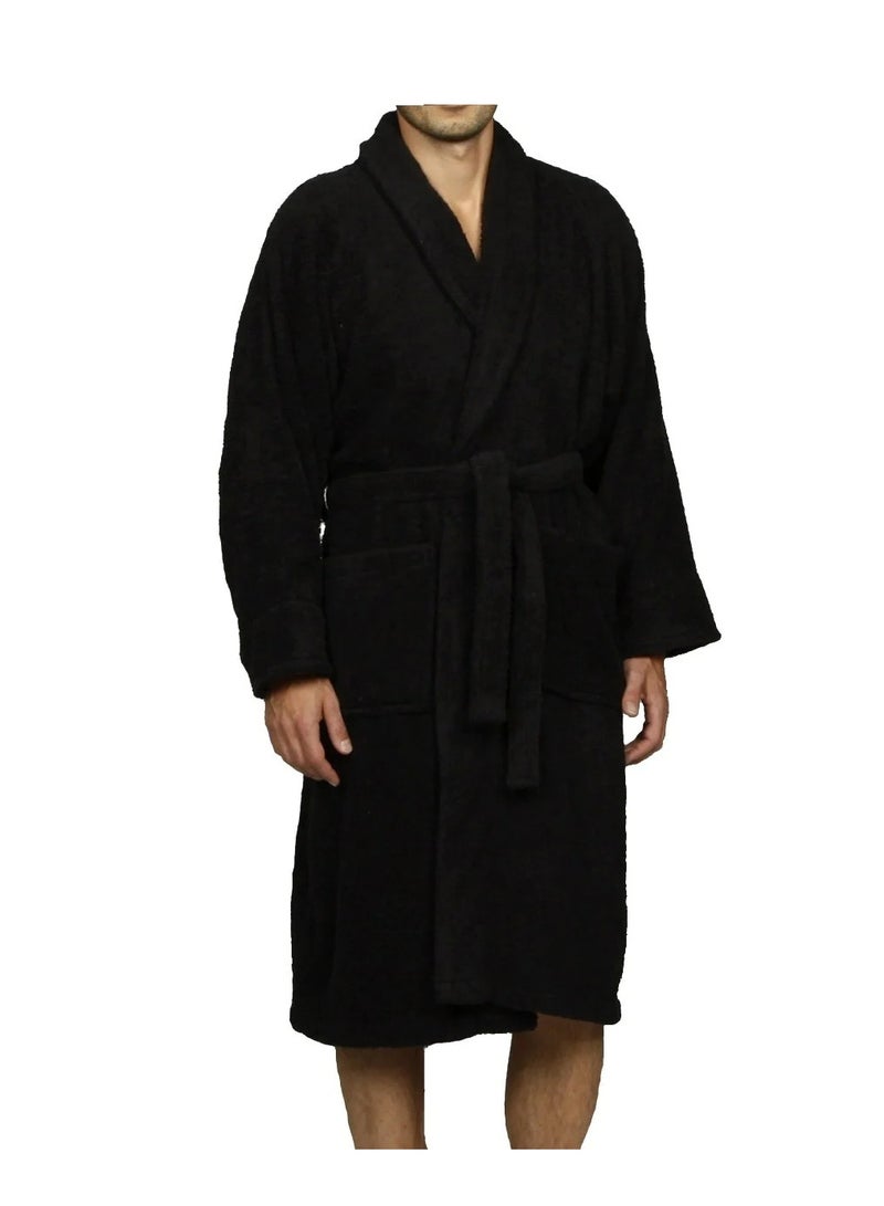 Shawl Bathrobe for Adults, 100% Cotton Black, Soft & Absorbent Spa & Hotel Quality Robe (L/XL)