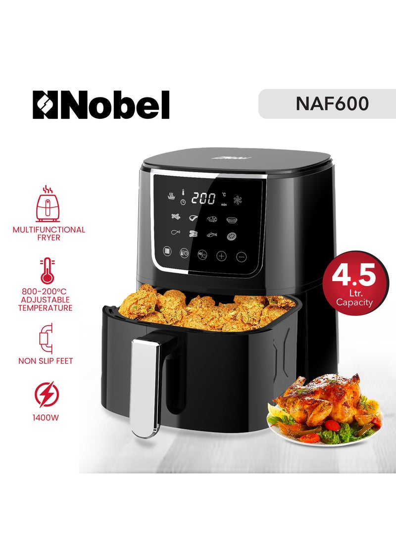 Air Fryer 4L Capacity, Multifunctional Fryer with Delay Function, Overheat Prevention, Digital Touch, 8 Preset Programs, High-Speed Air Circulation, Non-Stick 4 L 1400 W NAF600 Black