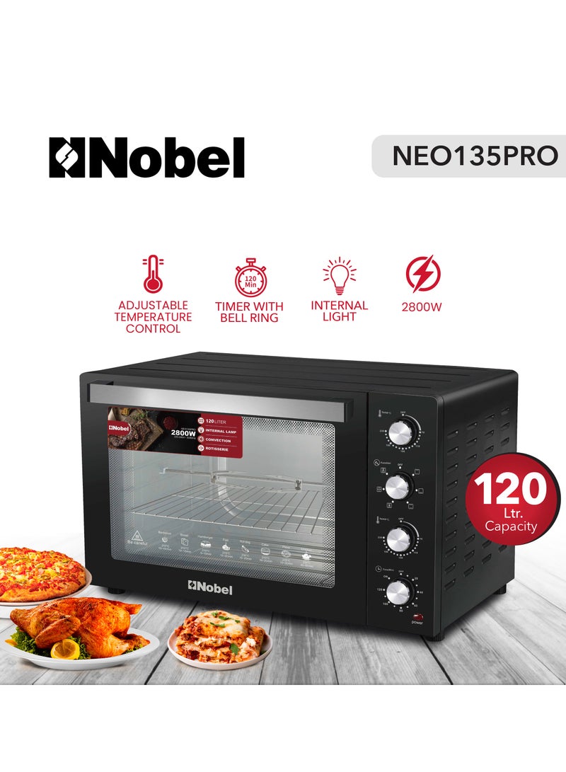 7 In 1 Electric Oven With 4 Control Knobs, 70-250° Adjustable Temperature Control, 120 Min Timer With Bell Ring And Thermostat For Up Heating 120 L 2800 W NEO135PRO Black