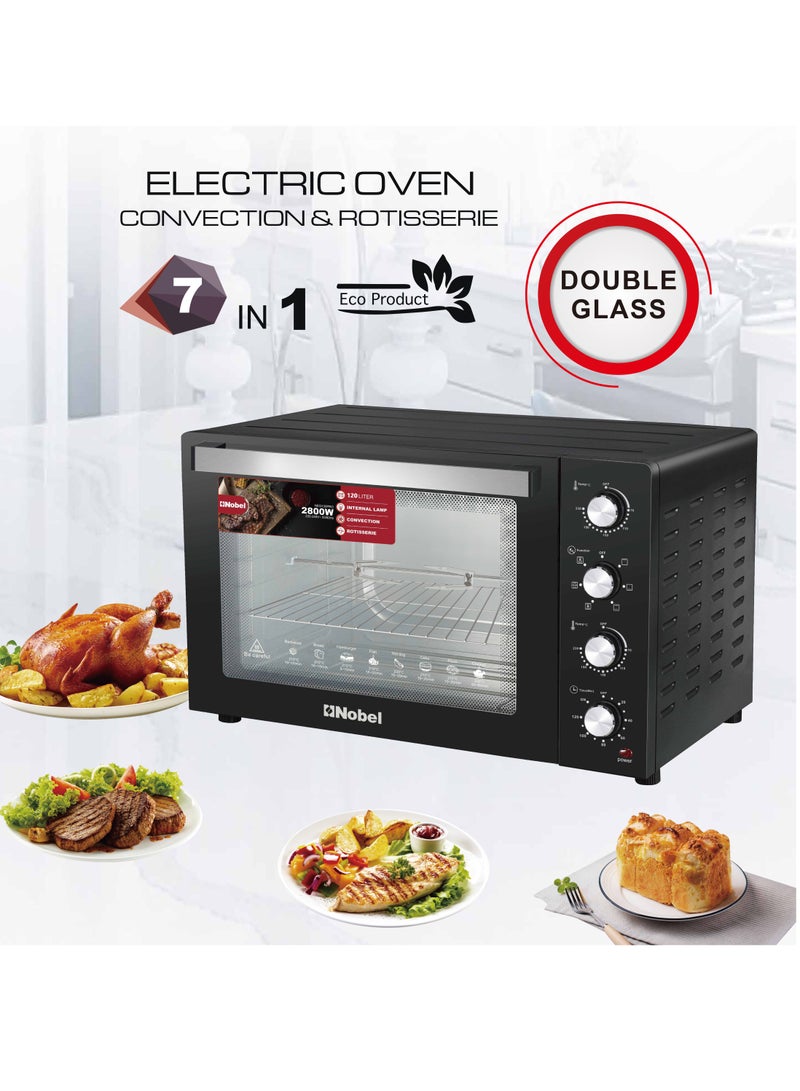 7 In 1 Electric Oven With 4 Control Knobs, 70-250° Adjustable Temperature Control, 120 Min Timer With Bell Ring And Thermostat For Up Heating 120 L 2800 W NEO135PRO Black