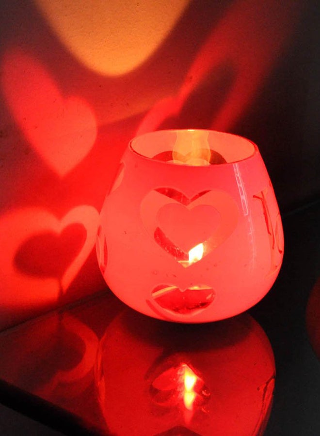 Round Glass Tealight Candle Holder Red/White 4X3.6X3.6inch