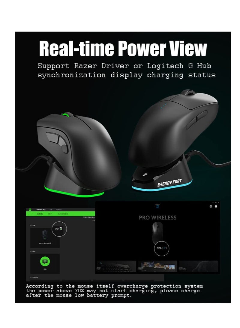 Wireless Mouse Charging Dock, Compatible with Razer Mouse, Logitech GPRO X Superlight 2/ G502/ G502X Lightspeed, Magnetic Razer Mouse Dock for Naga pro Basilisk Ultimate, RGB Lights, 2 USB Slots