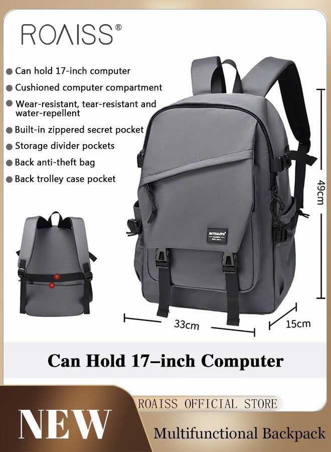 Classic Large Capacity Backpack Fit 17 Inch Laptop Multifunction Casual Water Resistant Oxford Double Shoulder School Bag