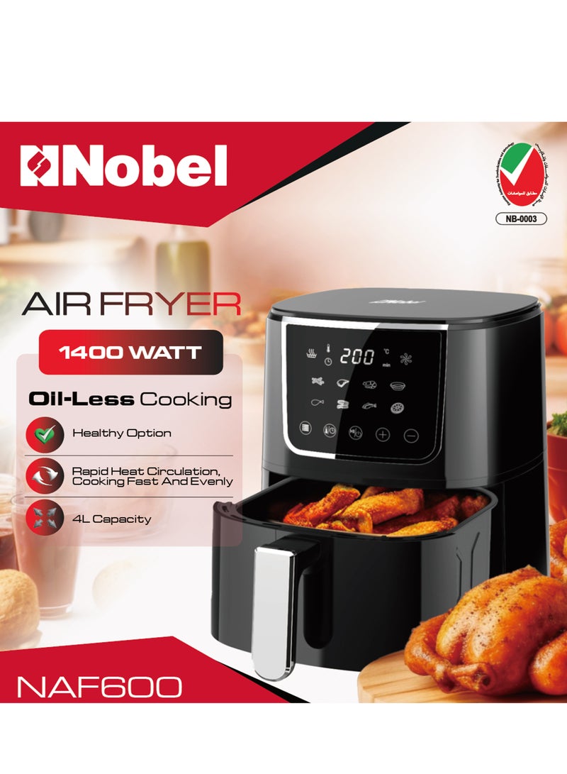 Multifunctional Air Fryer With 6 Preset Programs, Overheat Prevention, Digital Touch With 1-60 Min Timer 2.5 L 1200 W NAF350 Black