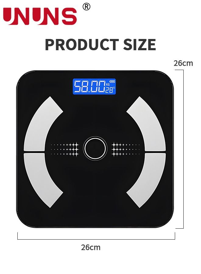 Smart Scale For Body Weight,Bluetooth Scale,Weight Scales,Body Fat Scale,Digital Bathroom Scale With LED Display,Rechargeable Weighing Scale,Body Composition Analyzer Scale,Up To 180Kg,Black