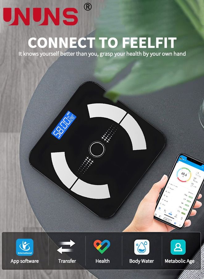 Smart Scale For Body Weight,Bluetooth Scale,Weight Scales,Body Fat Scale,Digital Bathroom Scale With LED Display,Rechargeable Weighing Scale,Body Composition Analyzer Scale,Up To 180Kg,Black