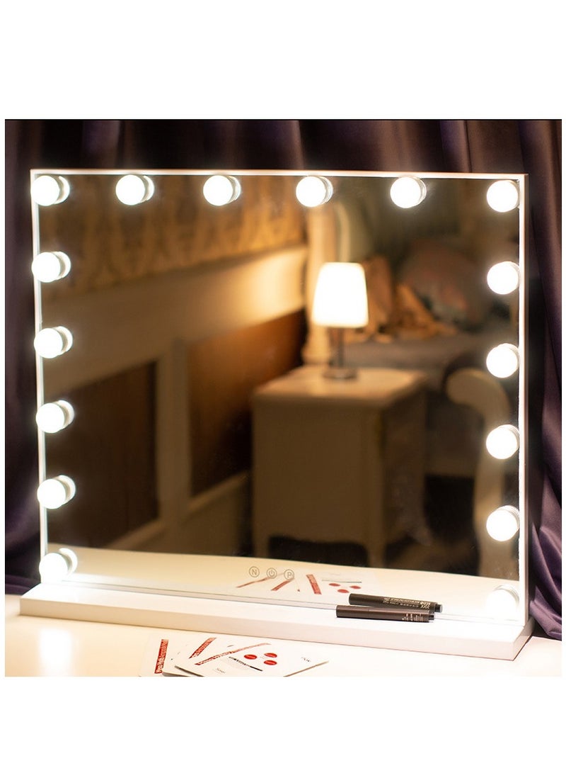 50*42 cm Vanity Mirror with Lights, 13 Dimmable LED Bulbs 3 Color Lighted Makeup Mirror, Tabletop or Wall-Mounted, Touch Control
