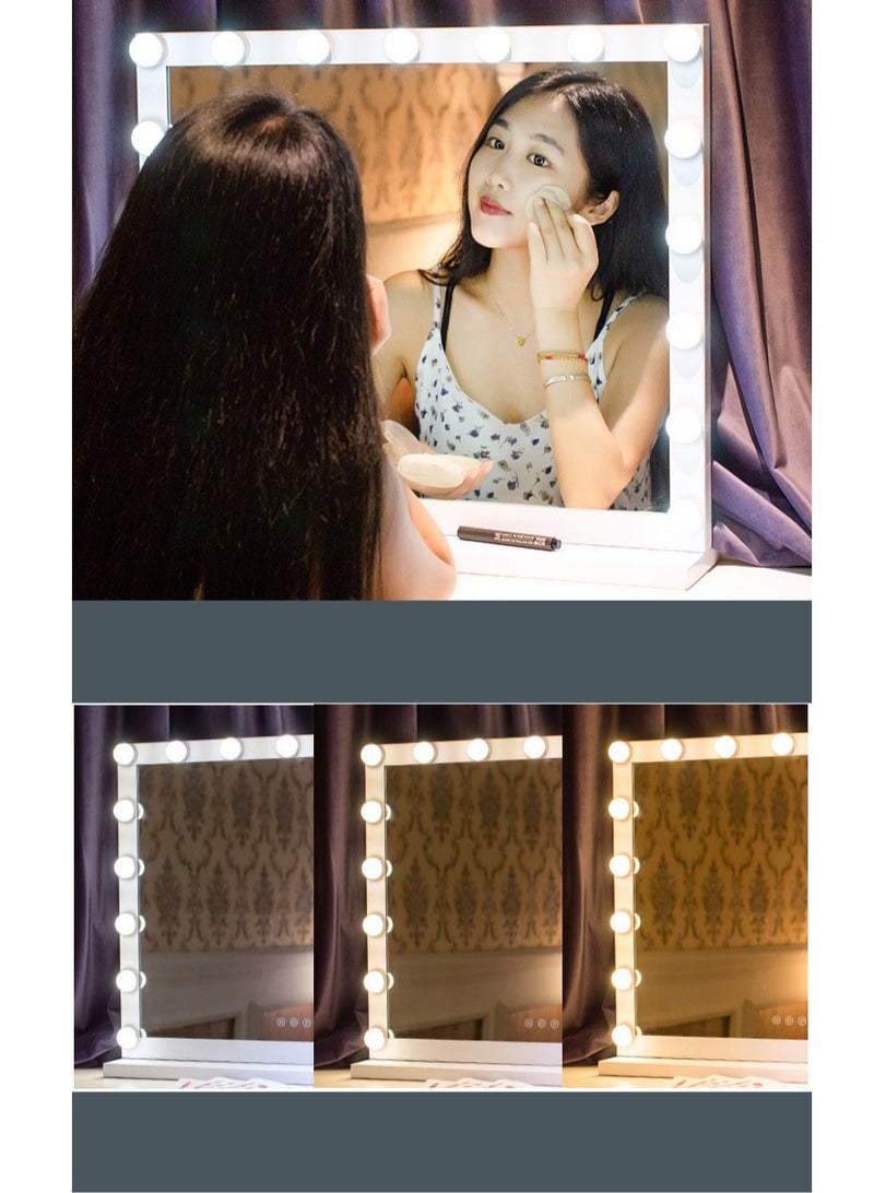 50*42 cm Vanity Mirror with Lights, 13 Dimmable LED Bulbs 3 Color Lighted Makeup Mirror, Tabletop or Wall-Mounted, Touch Control