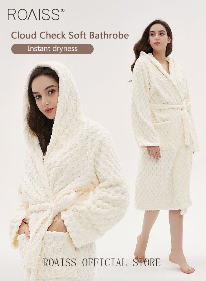 Thicken Absorbent Bathrobe Unisex Cloud Pattern Coral Fleece Sleepwear Autumn Winter Ladies Lightweight Soft Non Shedding Robe with Hood