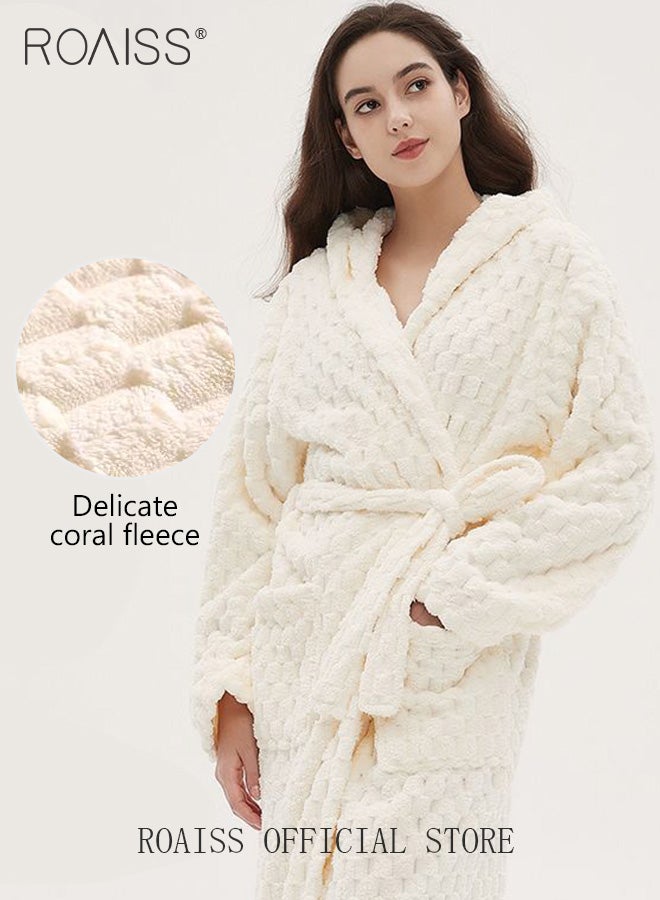 Thicken Absorbent Bathrobe Unisex Cloud Pattern Coral Fleece Sleepwear Autumn Winter Ladies Lightweight Soft Non Shedding Robe with Hood