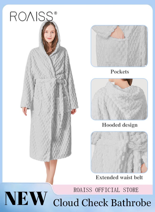 Thicken Absorbent Bathrobe Unisex Cloud Pattern Coral Fleece Sleepwear Autumn Winter Ladies Lightweight Soft Non Shedding Robe with Hood