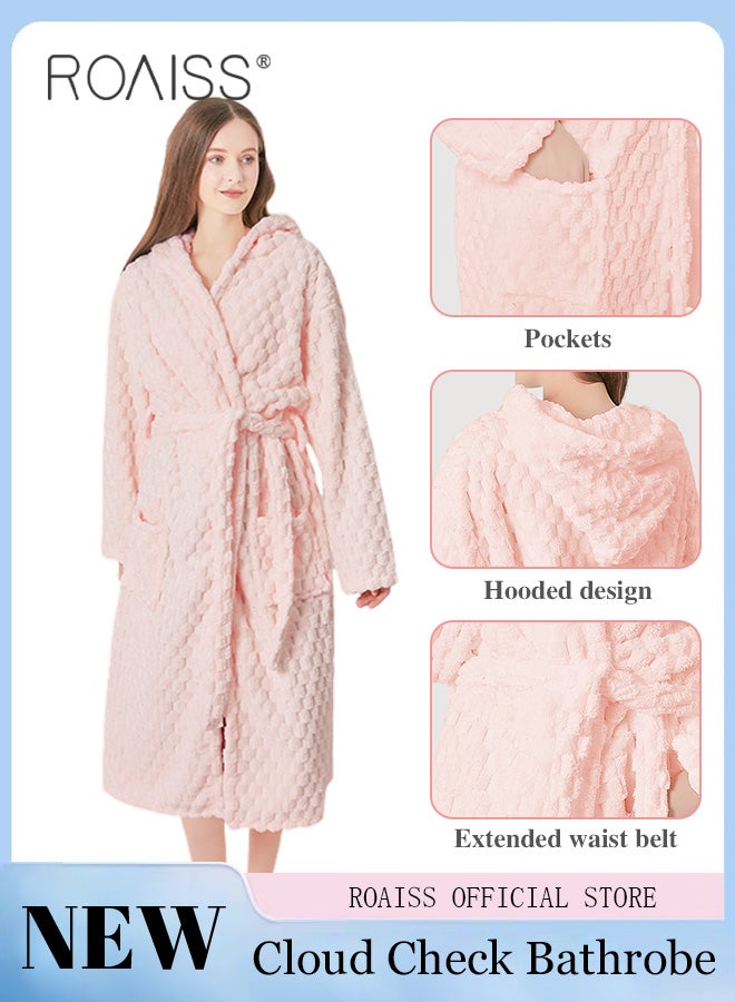 Thicken Absorbent Bathrobe Unisex Cloud Pattern Coral Fleece Sleepwear Autumn Winter Ladies Lightweight Soft Non Shedding Robe with Hood