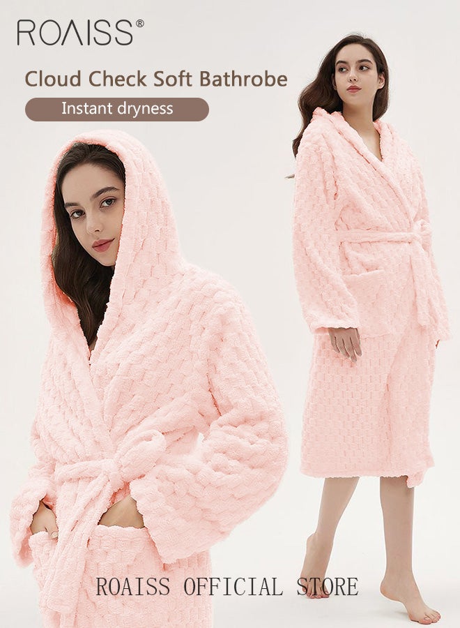 Thicken Absorbent Bathrobe Unisex Cloud Pattern Coral Fleece Sleepwear Autumn Winter Ladies Lightweight Soft Non Shedding Robe with Hood