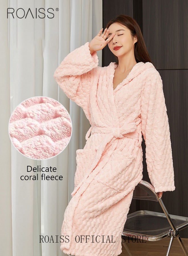 Thicken Absorbent Bathrobe Unisex Cloud Pattern Coral Fleece Sleepwear Autumn Winter Ladies Lightweight Soft Non Shedding Robe with Hood