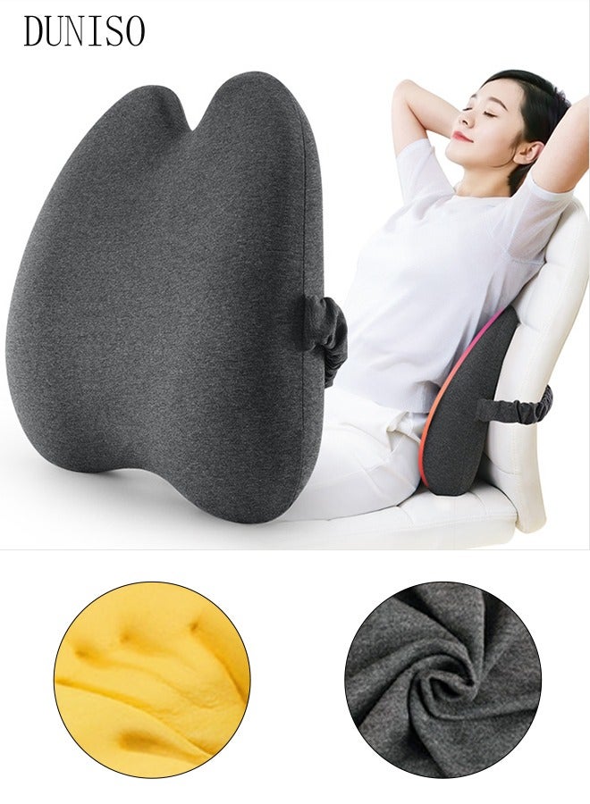 Lumbar Support Pillow for Office Chair Back Support Pillow for Car, Computer, Gaming Chair, Recliner Memory Foam Back Cushion for Back Pain Relief Improve Posture with Cover and Adjustable Straps