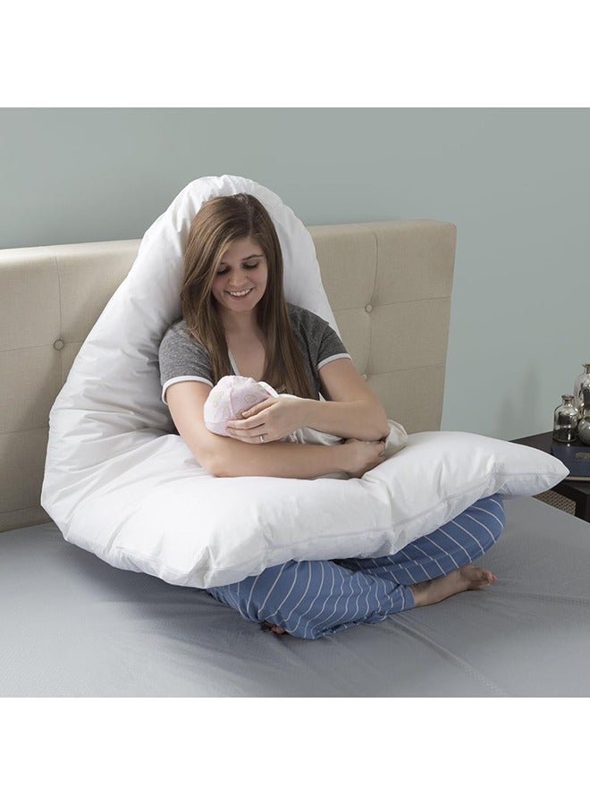 U-Shaped Multifunctional, Elegant Maternity Pillow Women’s Side Sleeping White Cotton 80 x 120cm