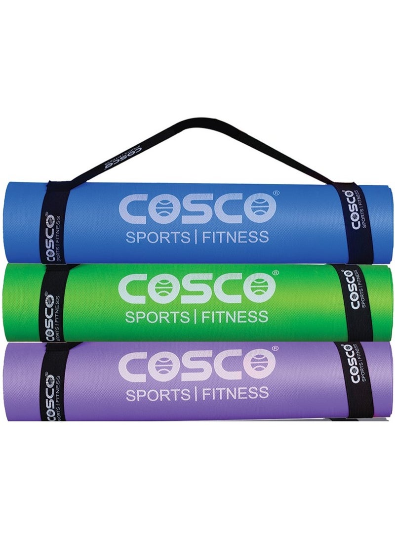Value Pack Of Three Premium Yoga Exercise Mats With Shoulder Straps In Vibrant Blue Green And Violet Colours