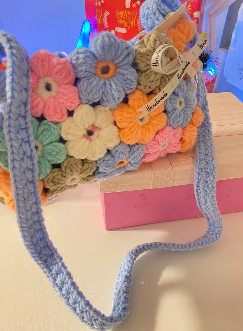 Braided Puff Flower Sling bag with Star pattern strap