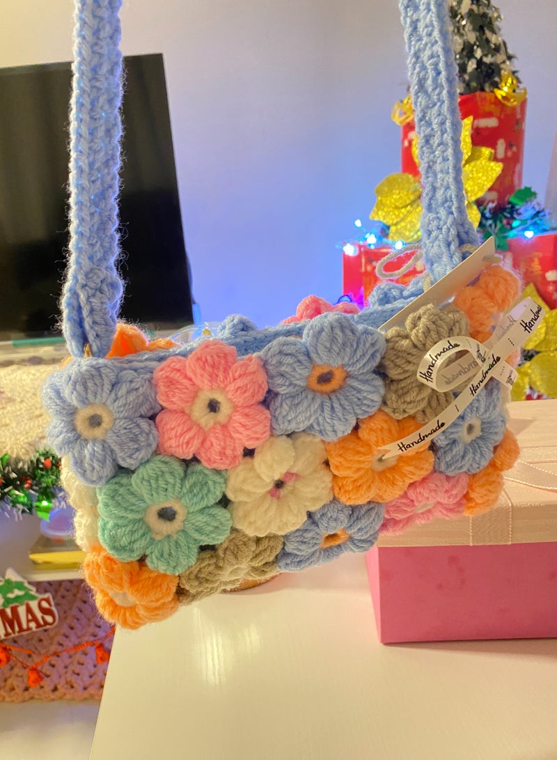 Braided Puff Flower Sling bag with Star pattern strap