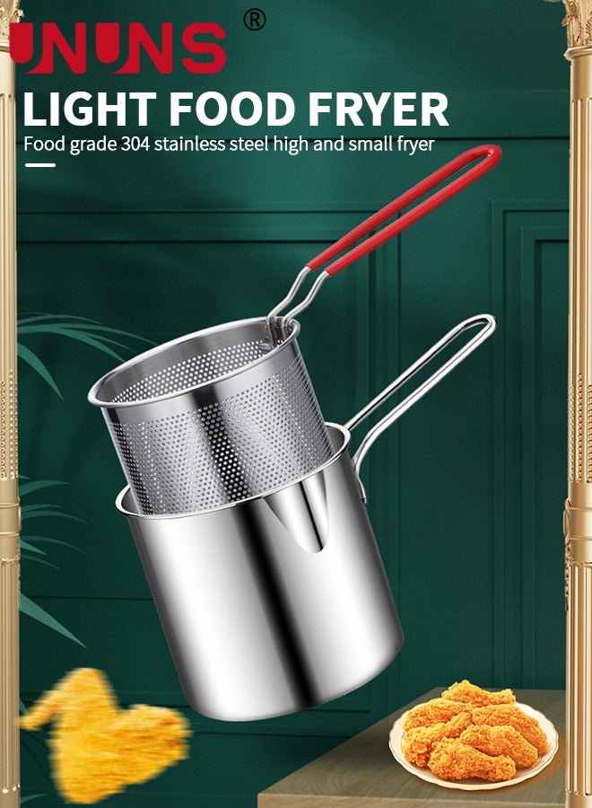 Deep Fryer Pot,1.2L 304 Stainless Steel Japanese Style Fryer Pan With Oil Filter Mesh,Lid And Clip,Non Stick Fryer Uniform Heating For General Purpose Gas Stove,4PCS