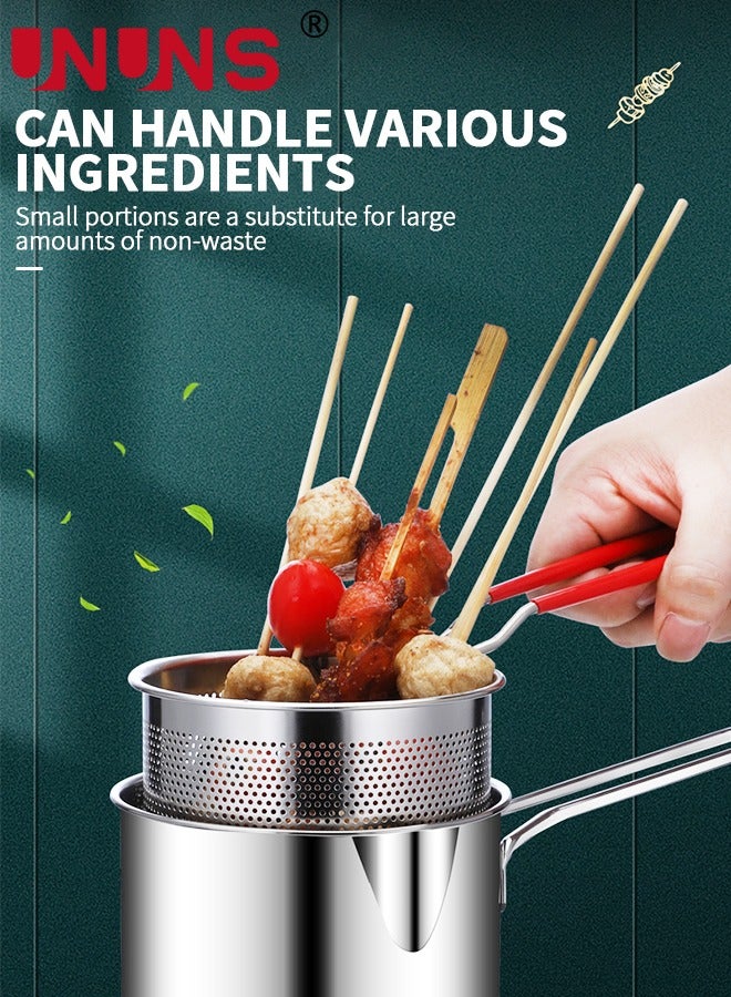 Deep Fryer Pot,1.2L 304 Stainless Steel Japanese Style Fryer Pan With Oil Filter Mesh,Lid And Clip,Non Stick Fryer Uniform Heating For General Purpose Gas Stove,4PCS