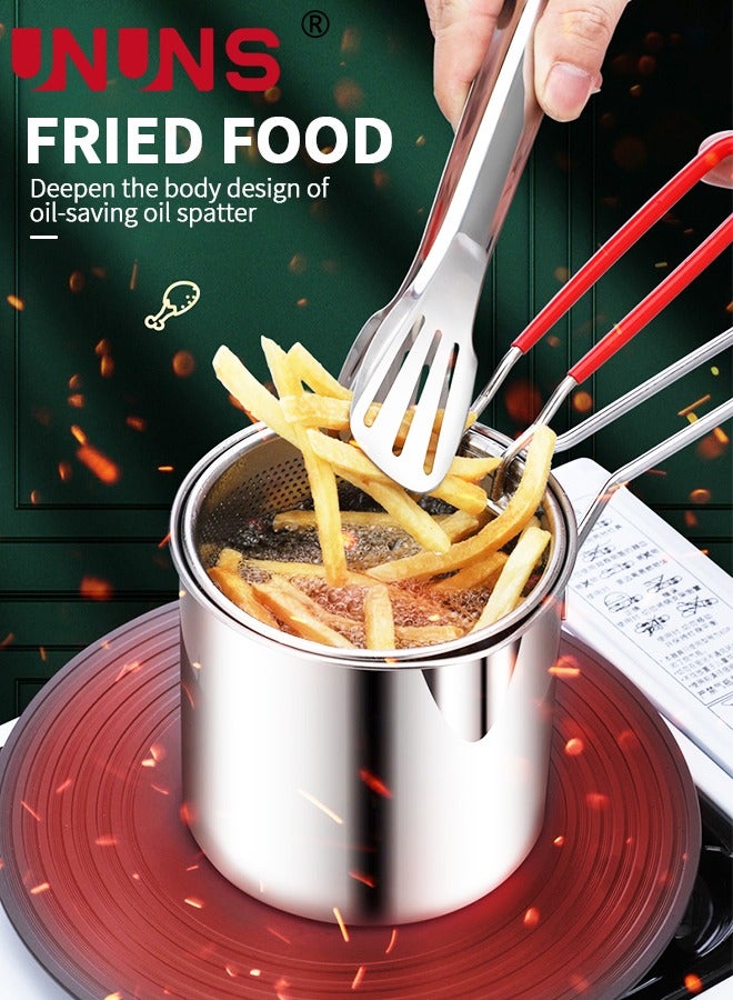 Deep Fryer Pot,1.2L 304 Stainless Steel Japanese Style Fryer Pan With Oil Filter Mesh,Lid And Clip,Non Stick Fryer Uniform Heating For General Purpose Gas Stove,4PCS