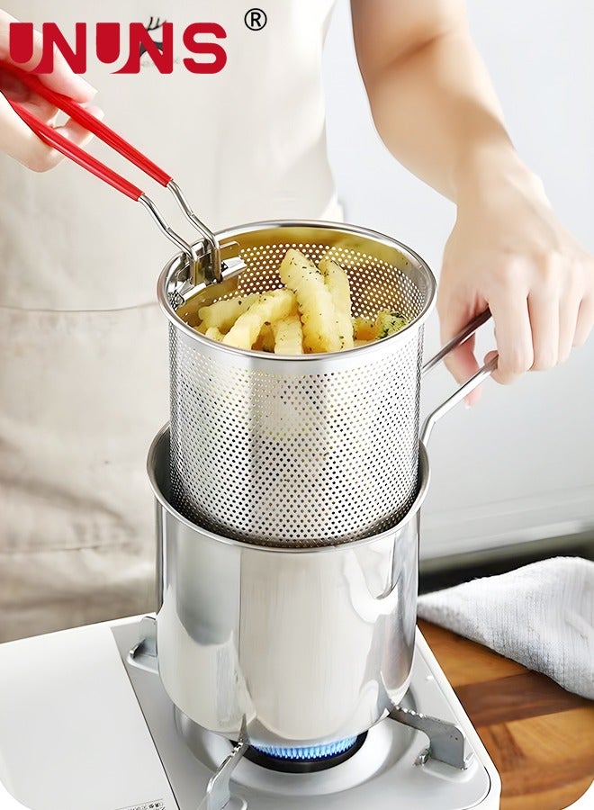 Deep Fryer Pot,1.2L 304 Stainless Steel Japanese Style Fryer Pan With Oil Filter Mesh,Lid And Clip,Non Stick Fryer Uniform Heating For General Purpose Gas Stove,4PCS