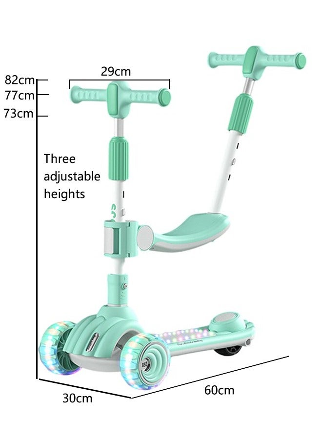 3 in 1 Scooter for Kids,Kids Balance Bike with 5 Wheels with Foldable & Height Adjustable Handle for Boy Girl Age 1-14 Year Lean to Steer,Non-Slip Deck,Scooter for Toddler with LED Light Wheel