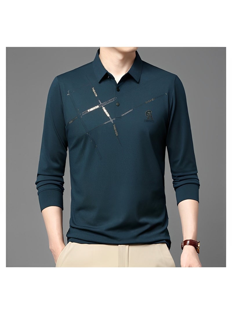 Men's Polo Shirts Slim-Fit Long Sleeve Pique Polo Shirts Quick Dry Performance Tactical Shirts Pique Jersey Golf Shirt Shiny Silk Polo Shirt