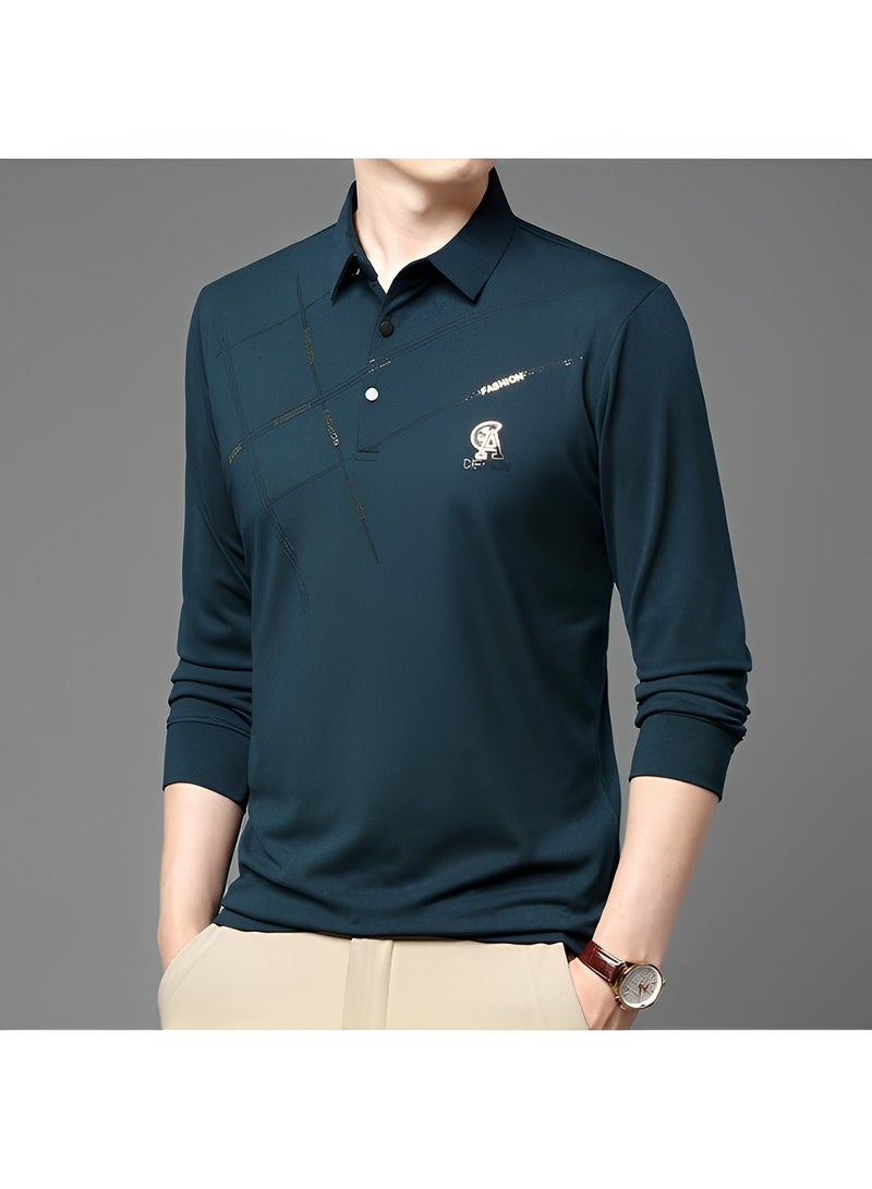 Men's Polo Shirts Slim-Fit Long Sleeve Pique Polo Shirts Quick Dry Performance Tactical Shirts Pique Jersey Golf Shirt Shiny Silk Polo Shirt