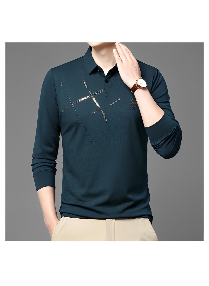 Men's Polo Shirts Slim-Fit Long Sleeve Pique Polo Shirts Quick Dry Performance Tactical Shirts Pique Jersey Golf Shirt Shiny Silk Polo Shirt