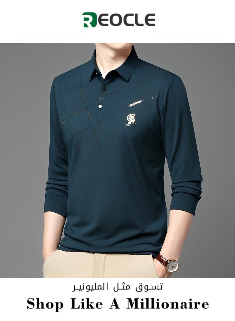 Men's Polo Shirts Slim-Fit Long Sleeve Pique Polo Shirts Quick Dry Performance Tactical Shirts Pique Jersey Golf Shirt Shiny Silk Polo Shirt