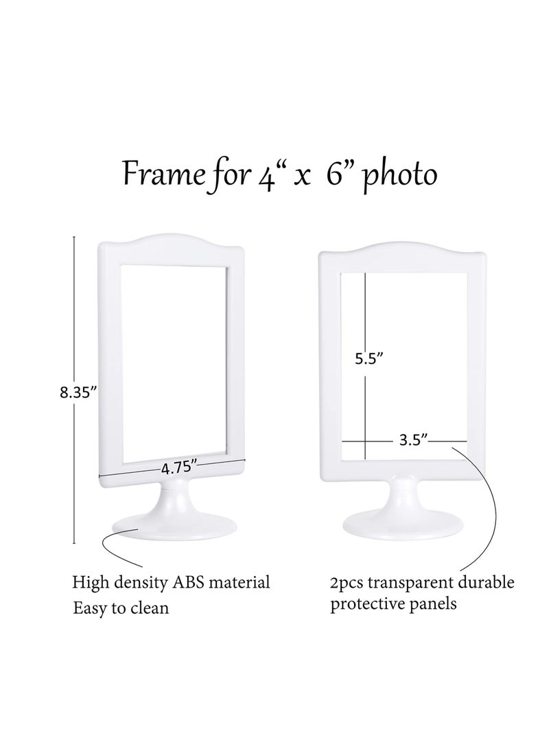 Double Sided Standing Picture Frames, 4x6 Inch Pedestal Photo Frame, Two Sided Bulk Plastic Picture Frames for Table Numbers, Wedding Tables(White, 4Pack)